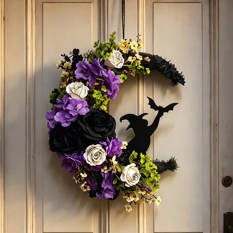 Olivenorma Straw Foam Silk Flower Halloween Witch Symbol Door Decoration - Without Led Light - image 0