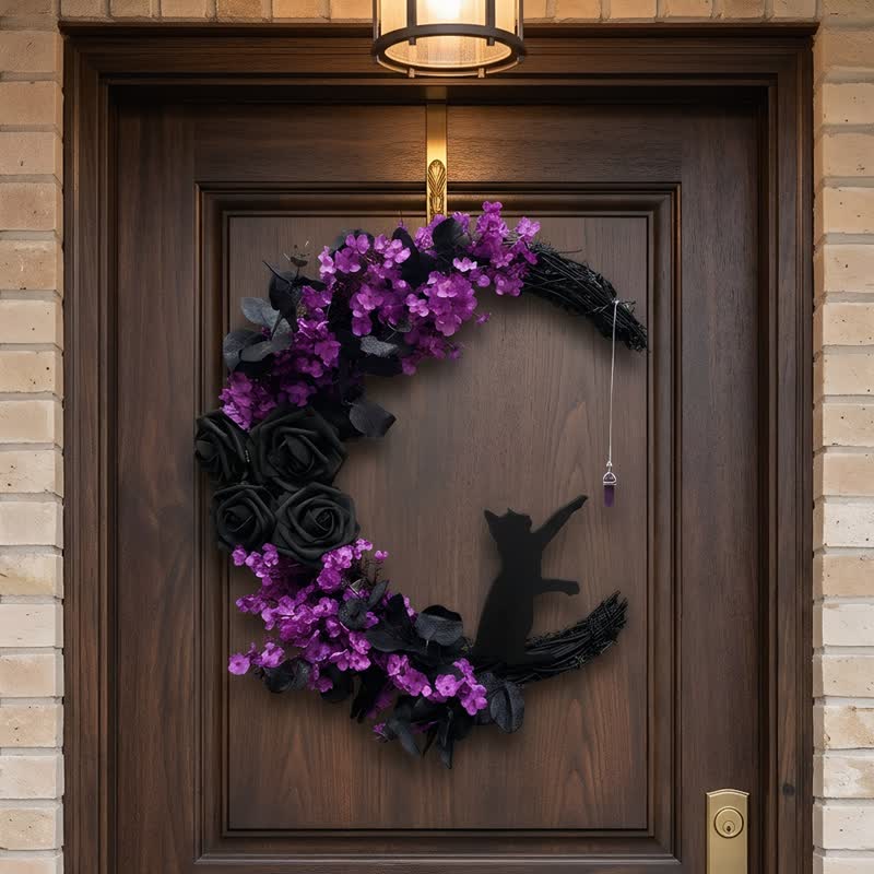 Olivenorma Plastic Fabric Dried Twigs Wood Cutout Gothic Protection Symbol Door Decoration - Black dried twig - image 0