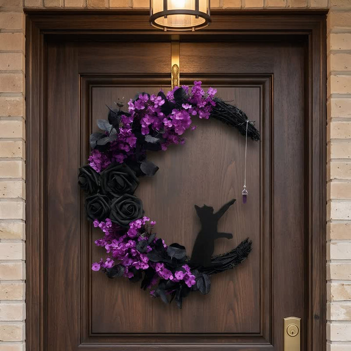 Olivenorma Plastic Fabric Dried Twigs Wood Cutout Gothic Protection Symbol Door Decoration - Black dried twig - image 0