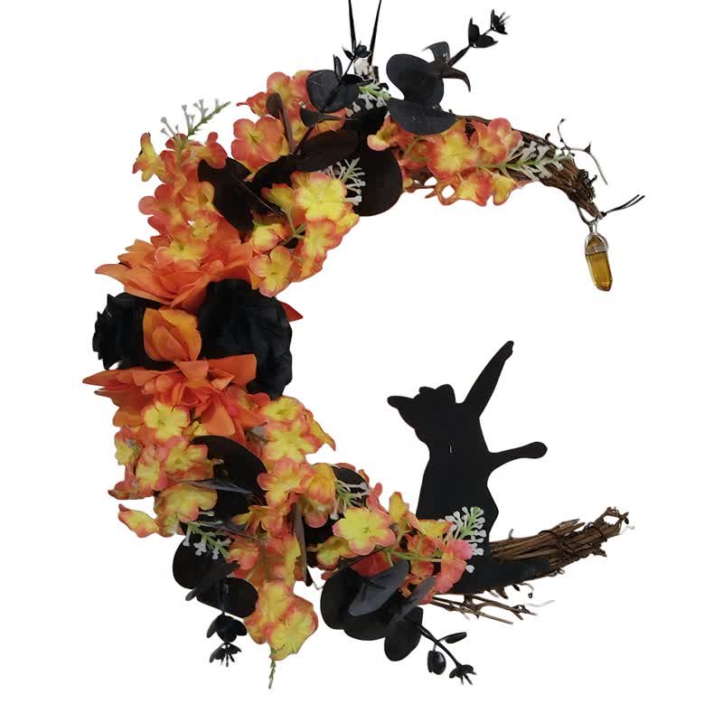 Olivenorma Plastic Dried Twigs Wood Cutout Cat Wreath Mysterious Protection Symbol Door Decoration - image 3