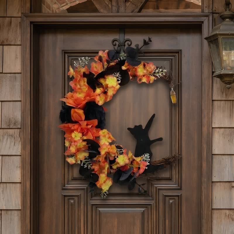 Olivenorma Plastic Dried Twigs Wood Cutout Cat Wreath Mysterious Protection Symbol Door Decoration - image 2