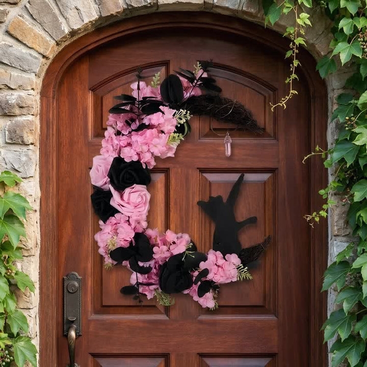 Olivenorma Plastic Dried Twigs Wood Cutout Cat Wreath Mysterious Protection Symbol Door Decoration - Pink - image 12