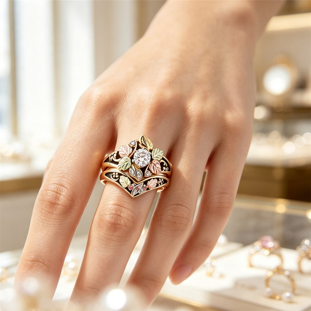 FREE Today: Vintage Tri-Color Golden Leaf Floral Ring 2Pcs Set - image 1