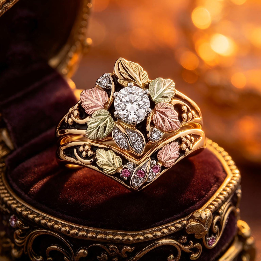 FREE Today: Vintage Tri-Color Golden Leaf Floral Ring 2Pcs Set - US 10 - image 0