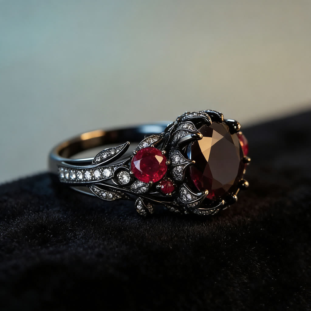 FREE Today: Gothic Black Gold Red Stone Rose Thorn Vine Ring - image 4