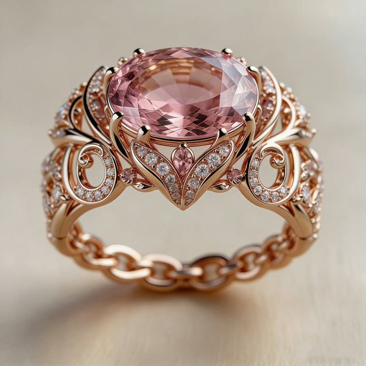 FREE Today: Elegant Rose Gold Pink Crystal Baroque Floral Hollow Alloy Ring - image 2