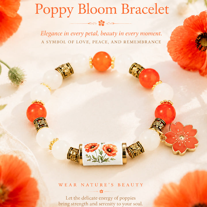FREE Today: Handmade Bohemian Natural Stone Birth Flower Beaded Bracelet for Women - August Corn Poppy - image 13