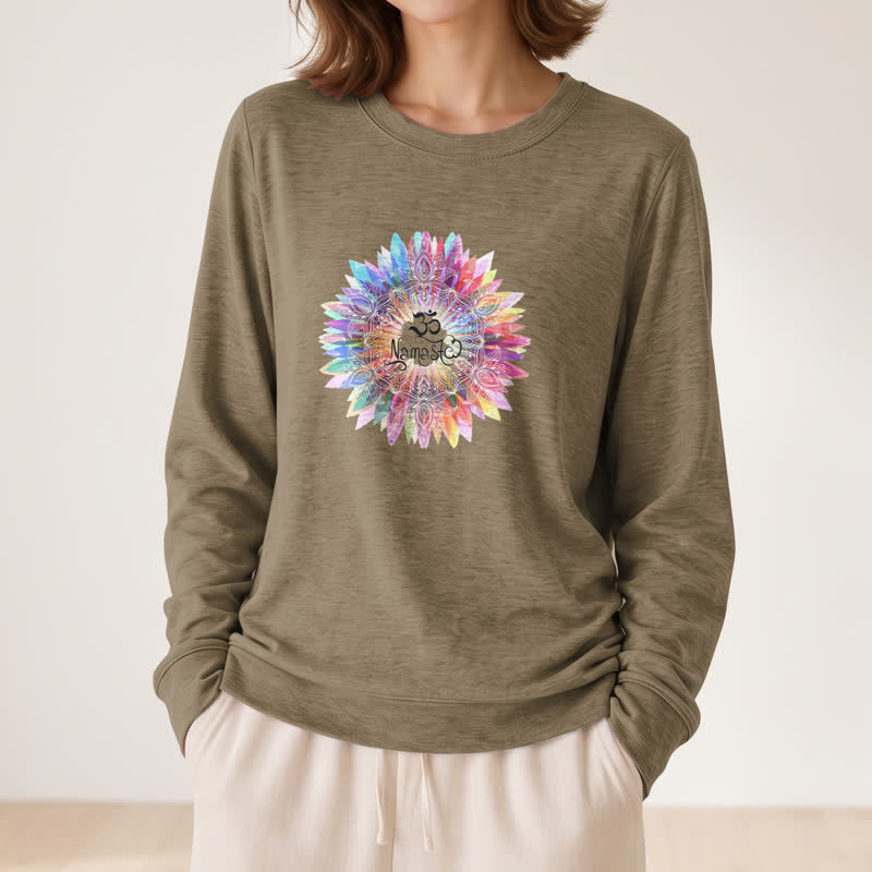 Olivenorma Soft Cotton Blend Rainbow Om Namaste Mandala Art Print Women's Long Sleeve Shirt - image 26