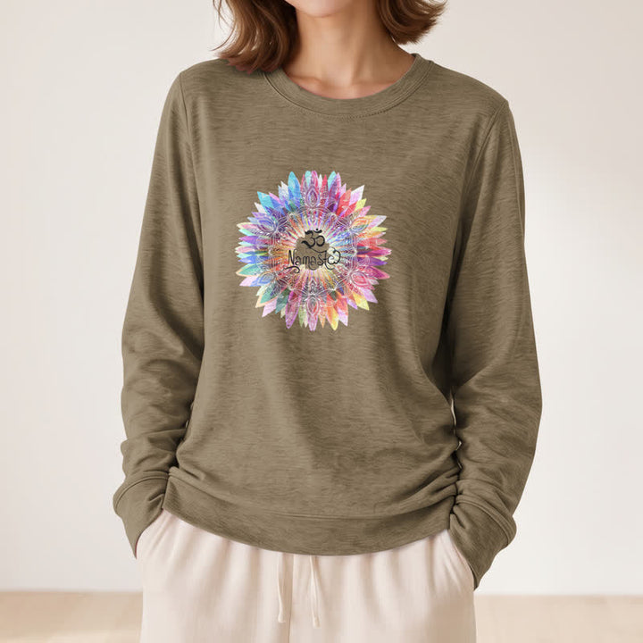 Olivenorma Soft Cotton Blend Rainbow Om Namaste Mandala Art Print Women's Long Sleeve Shirt - image 26