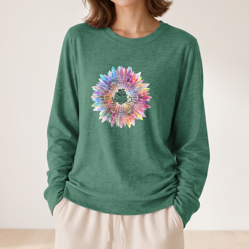 Olivenorma Soft Cotton Blend Rainbow Om Namaste Mandala Art Print Women's Long Sleeve Shirt - image 23