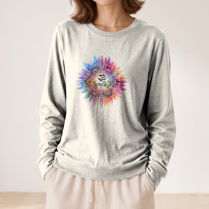 Olivenorma Soft Cotton Blend Rainbow Om Namaste Mandala Art Print Women's Long Sleeve Shirt - image 11