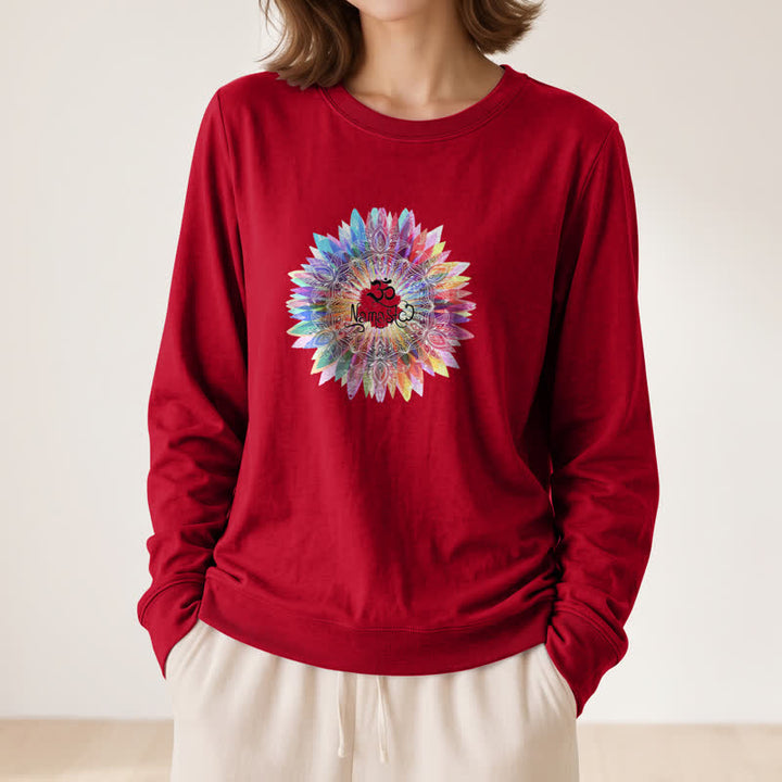 Olivenorma Soft Cotton Blend Rainbow Om Namaste Mandala Art Print Women's Long Sleeve Shirt - image 32