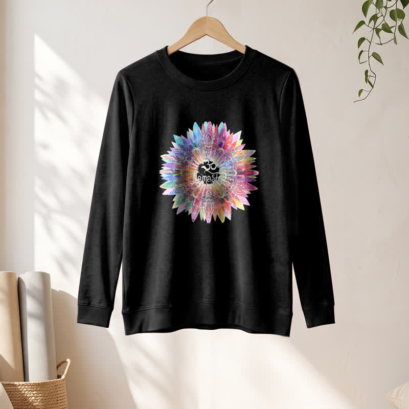 Olivenorma Soft Cotton Blend Rainbow Om Namaste Mandala Art Print Women's Long Sleeve Shirt - image 4