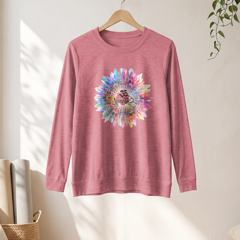 Olivenorma Soft Cotton Blend Rainbow Om Namaste Mandala Art Print Women's Long Sleeve Shirt - image 7