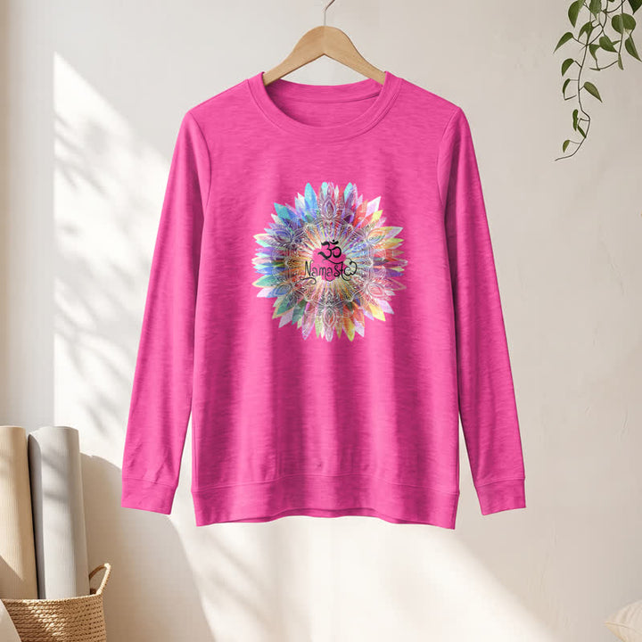 Olivenorma Soft Cotton Blend Rainbow Om Namaste Mandala Art Print Women's Long Sleeve Shirt - image 19