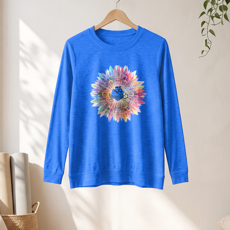 Olivenorma Soft Cotton Blend Rainbow Om Namaste Mandala Art Print Women's Long Sleeve Shirt - image 16