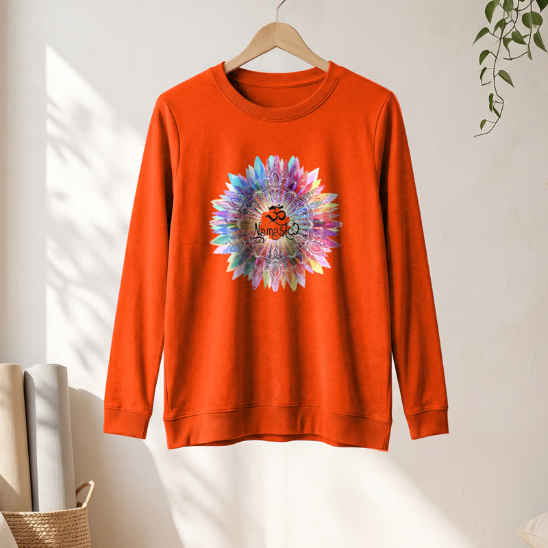 Olivenorma Soft Cotton Blend Rainbow Om Namaste Mandala Art Print Women's Long Sleeve Shirt - image 28