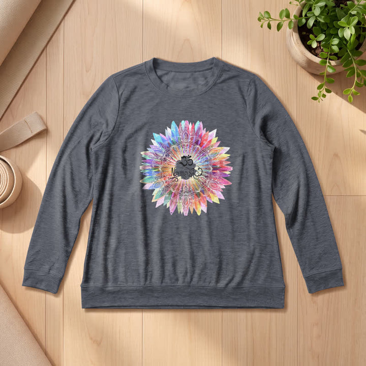 Olivenorma Soft Cotton Blend Rainbow Om Namaste Mandala Art Print Women's Long Sleeve Shirt - Heather Gray - 2XL - image 12