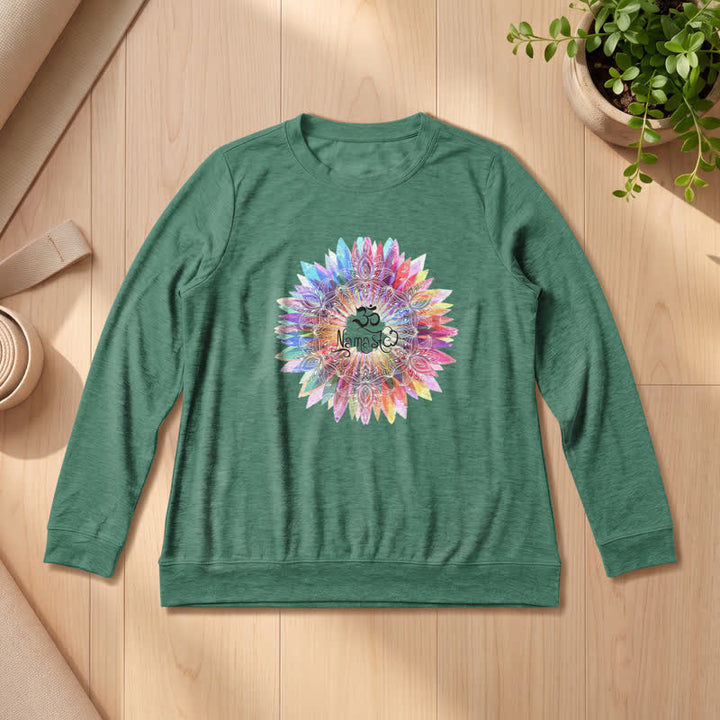 Olivenorma Soft Cotton Blend Rainbow Om Namaste Mandala Art Print Women's Long Sleeve Shirt - Vintage Green - 2XL - image 21