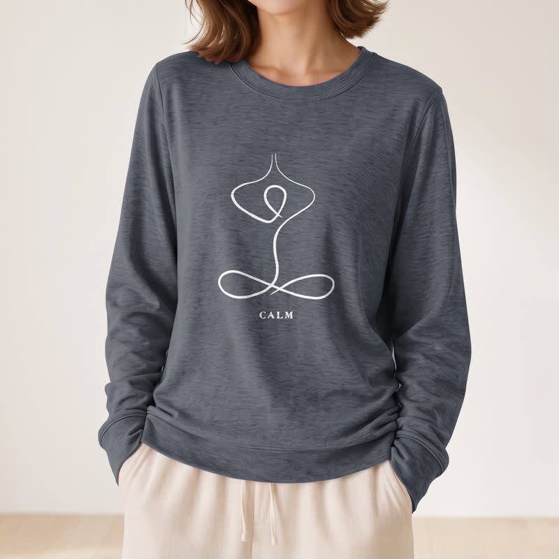 Olivenorma Cotton Blend Breath & Calm Line Art Print Women's Long Sleeve Shirt - image 26