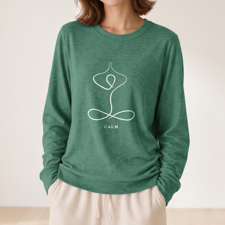 Olivenorma Cotton Blend Breath & Calm Line Art Print Women's Long Sleeve Shirt - image 44