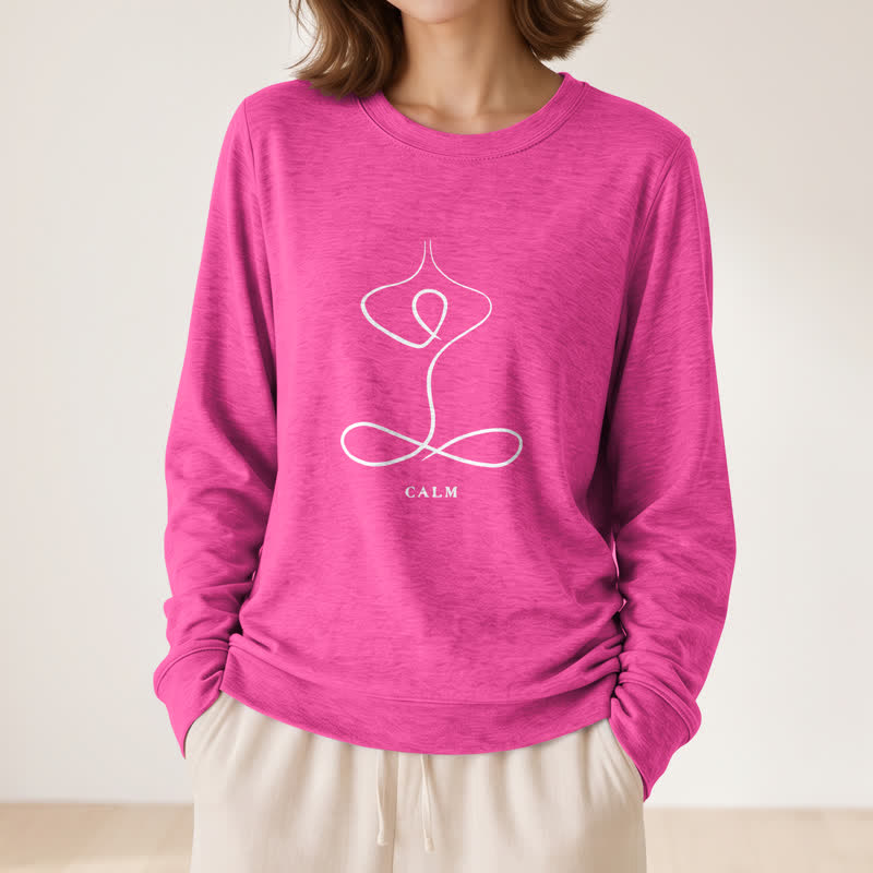 Olivenorma Cotton Blend Breath & Calm Line Art Print Women's Long Sleeve Shirt - image 38