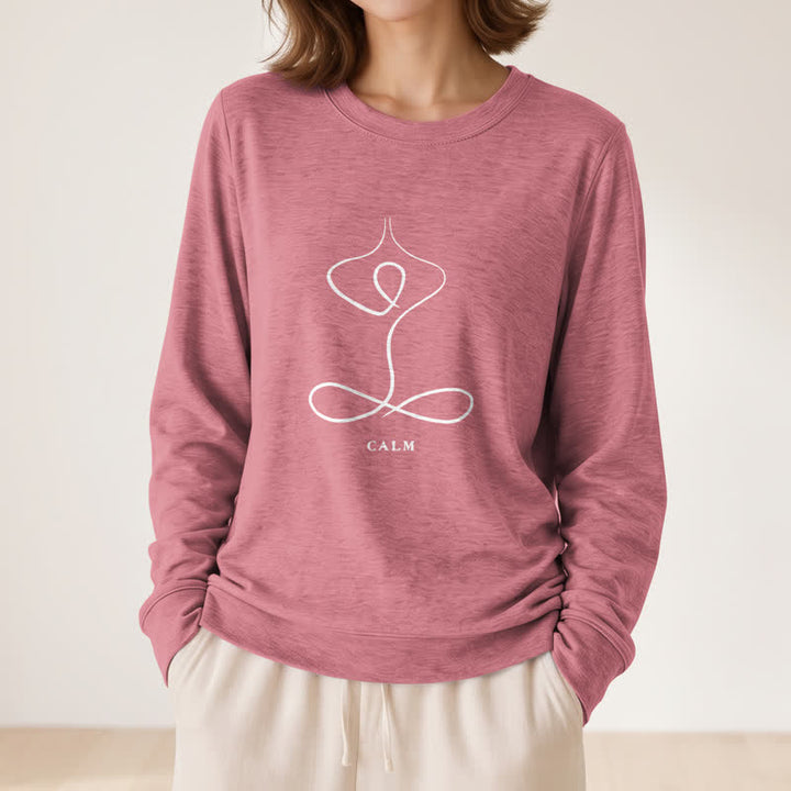 Olivenorma Cotton Blend Breath & Calm Line Art Print Women's Long Sleeve Shirt - image 20