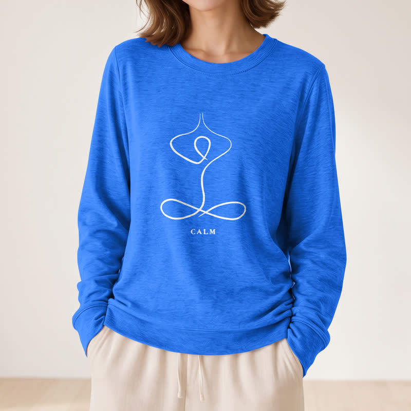 Olivenorma Cotton Blend Breath & Calm Line Art Print Women's Long Sleeve Shirt - image 32