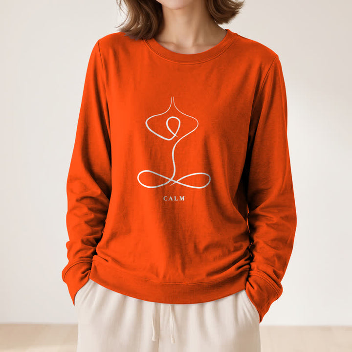 Olivenorma Cotton Blend Breath & Calm Line Art Print Women's Long Sleeve Shirt - image 56