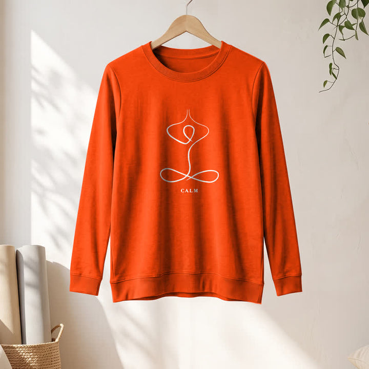 Olivenorma Cotton Blend Breath & Calm Line Art Print Women's Long Sleeve Shirt - CALM - Orange - 2XL - image 54