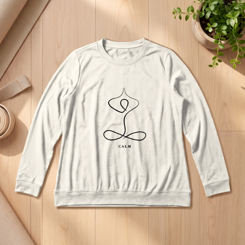 Olivenorma Cotton Blend Breath & Calm Line Art Print Women's Long Sleeve Shirt - CALM - Sand Color - 2XL - image 0