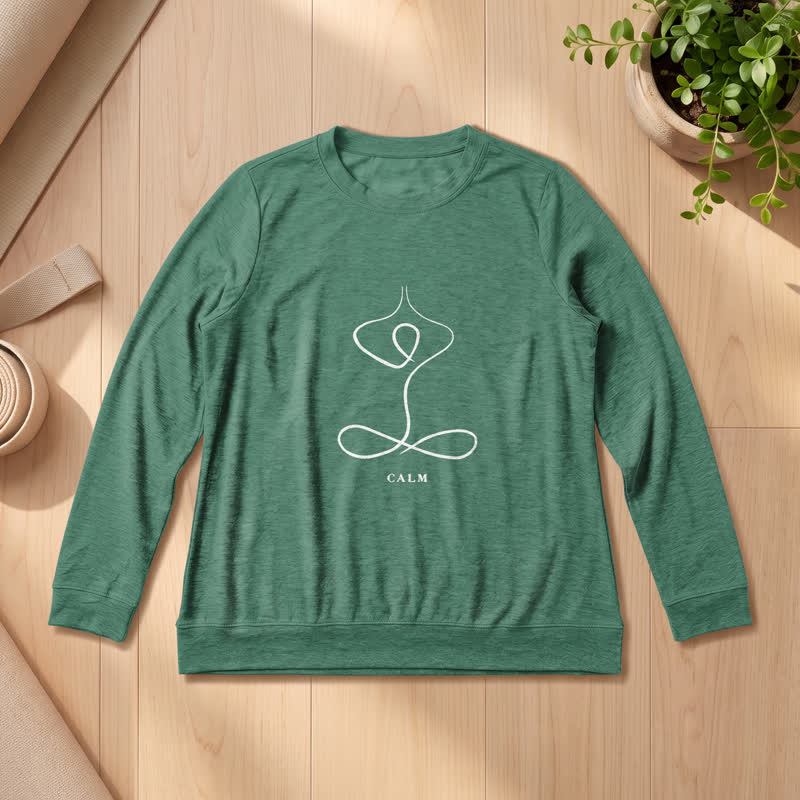 Olivenorma Cotton Blend Breath & Calm Line Art Print Women's Long Sleeve Shirt - CALM - Vintage Green - 2XL - image 42