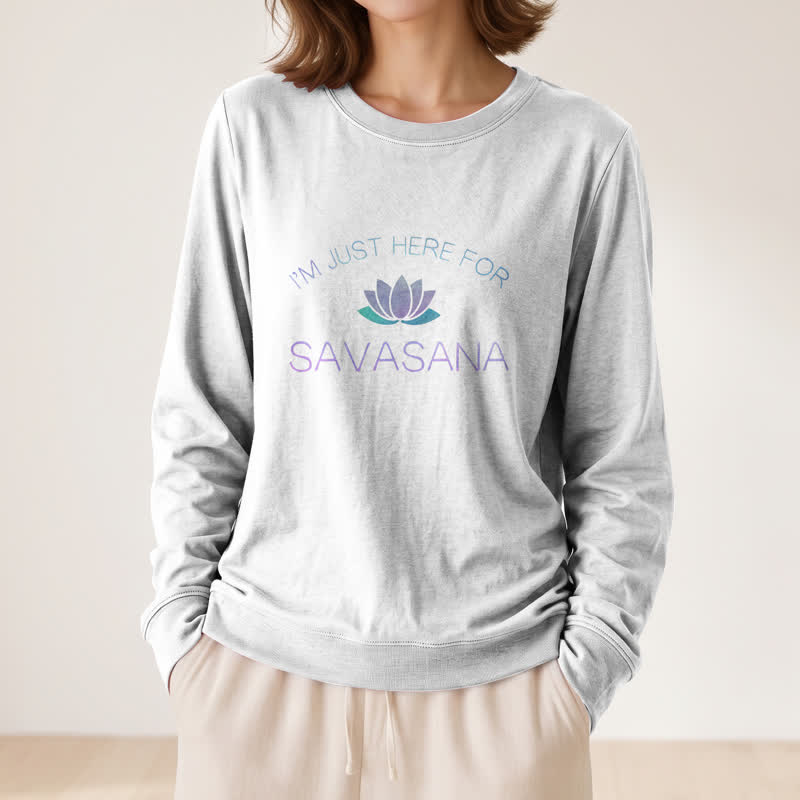 Olivenorma Soft Cotton Blend I'm Just Here For Savasana Lotus Print Women's Long Sleeve Shirt - image 5