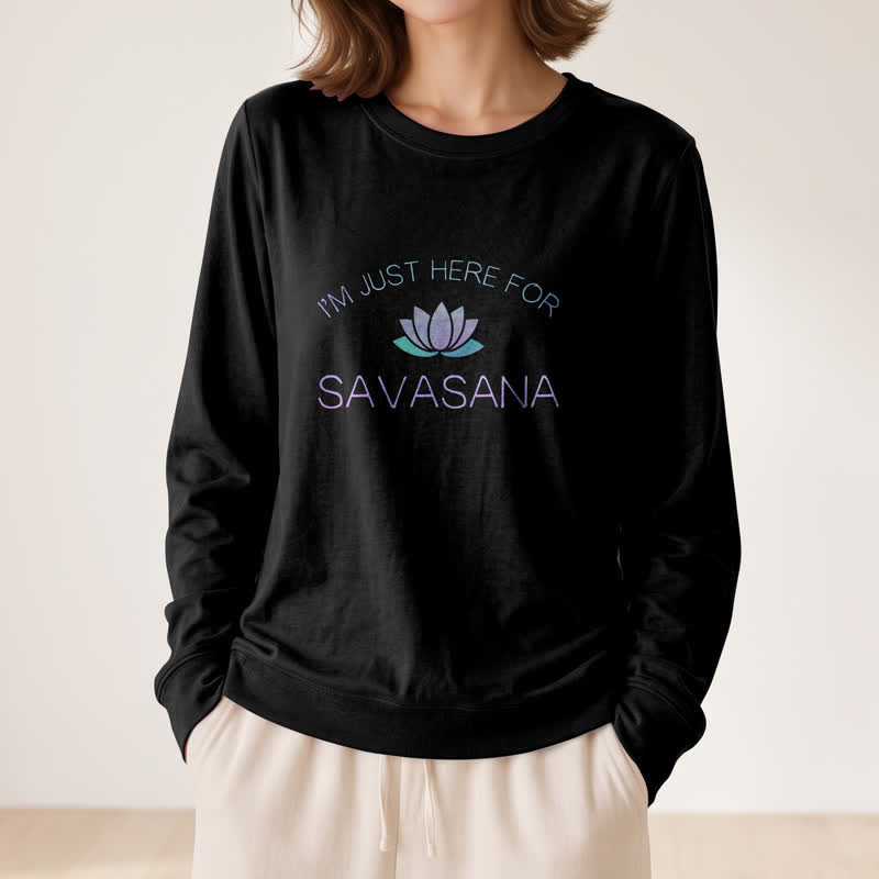 Olivenorma Soft Cotton Blend I'm Just Here For Savasana Lotus Print Women's Long Sleeve Shirt - image 8
