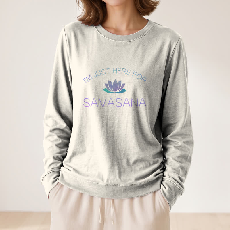 Olivenorma Soft Cotton Blend I'm Just Here For Savasana Lotus Print Women's Long Sleeve Shirt - image 14