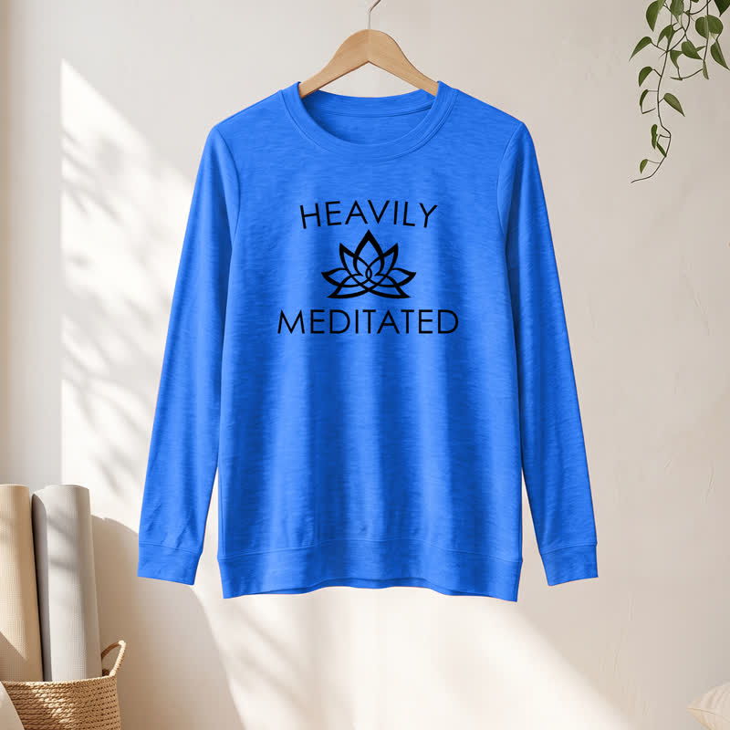 Olivenorma Soft Cotton Blend Heavily Meditated Lotus Print Women's Long Sleeve Shirt - Vintage Blue - 2XL - image 15