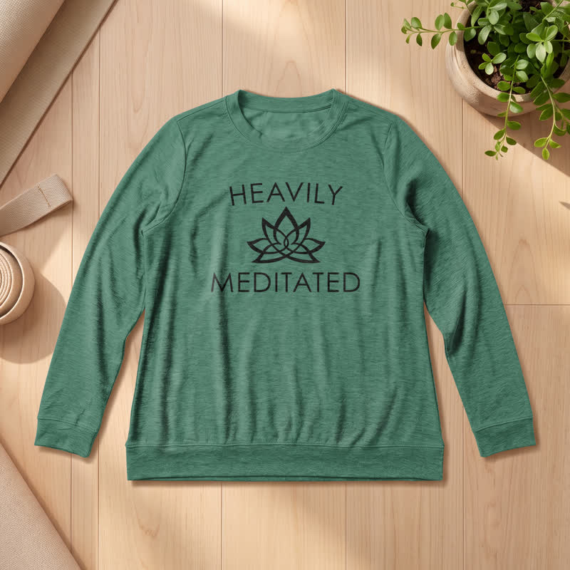 Olivenorma Soft Cotton Blend Heavily Meditated Lotus Print Women's Long Sleeve Shirt - Vintage Green - 2XL - image 21