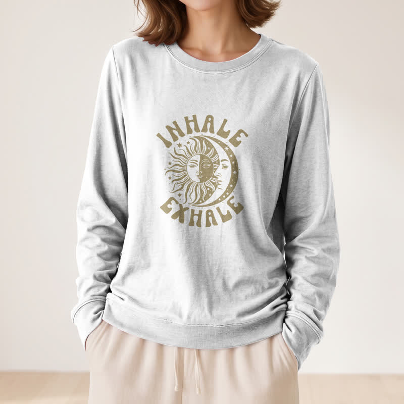 Olivenorma Soft Cotton Blend Sun Moon Inhale Exhale Print Women's Long Sleeve Shirt - image 5