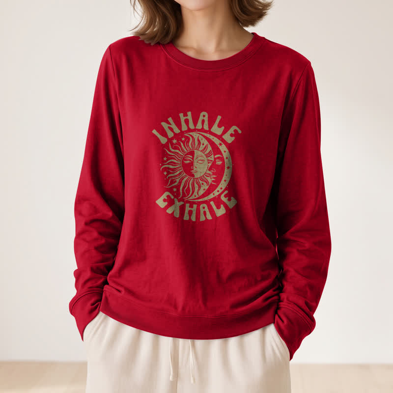 Olivenorma Soft Cotton Blend Sun Moon Inhale Exhale Print Women's Long Sleeve Shirt - image 32