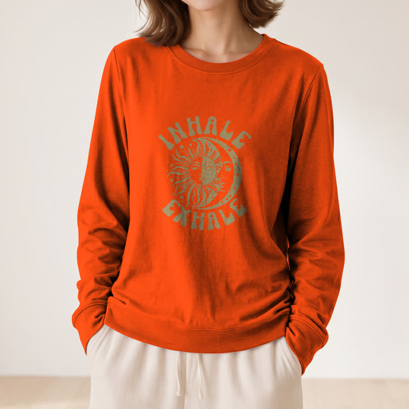 Olivenorma Soft Cotton Blend Sun Moon Inhale Exhale Print Women's Long Sleeve Shirt - image 29