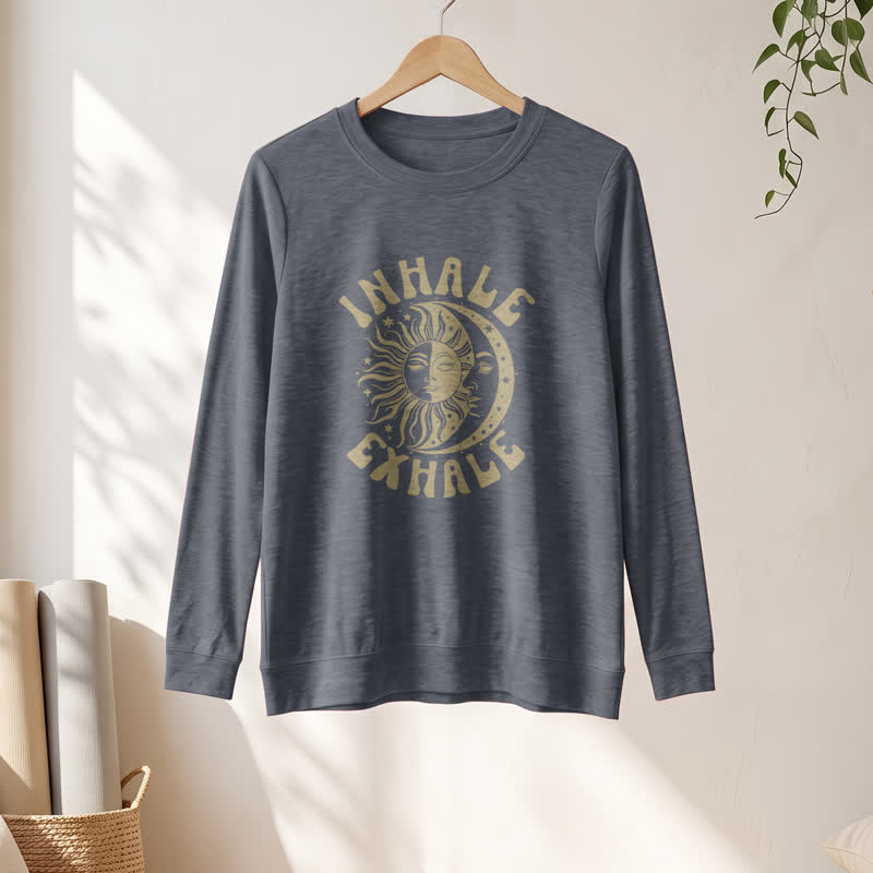 Olivenorma Soft Cotton Blend Sun Moon Inhale Exhale Print Women's Long Sleeve Shirt - image 1