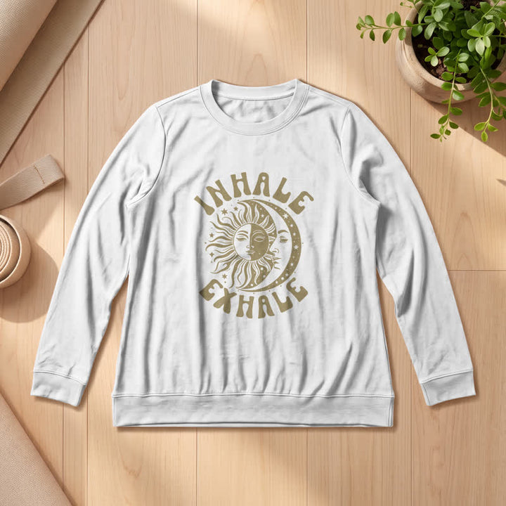 Olivenorma Soft Cotton Blend Sun Moon Inhale Exhale Print Women's Long Sleeve Shirt - White - 2XL - image 3
