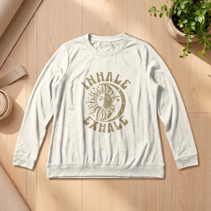 Olivenorma Soft Cotton Blend Sun Moon Inhale Exhale Print Women's Long Sleeve Shirt - Sand Color - 2XL - image 12