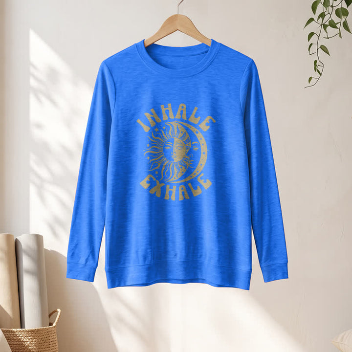 Olivenorma Soft Cotton Blend Sun Moon Inhale Exhale Print Women's Long Sleeve Shirt - image 16