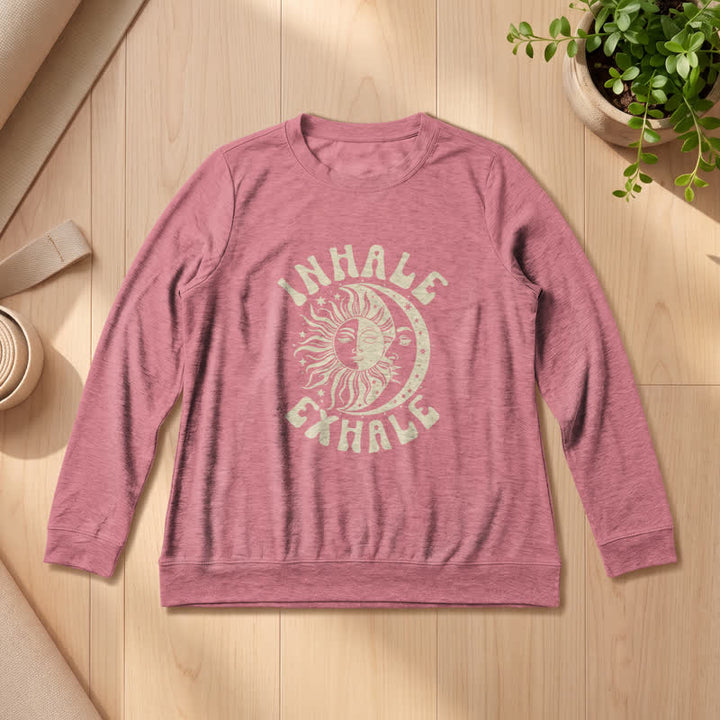 Olivenorma Soft Cotton Blend Sun Moon Inhale Exhale Print Women's Long Sleeve Shirt - Rose Gold - 2XL - image 9
