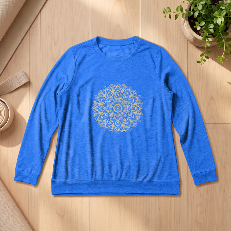 Olivenorma Soft Cotton Blend Mandala Print Women's Long Sleeve Shirt - Vintage Blue - 2XL - image 18