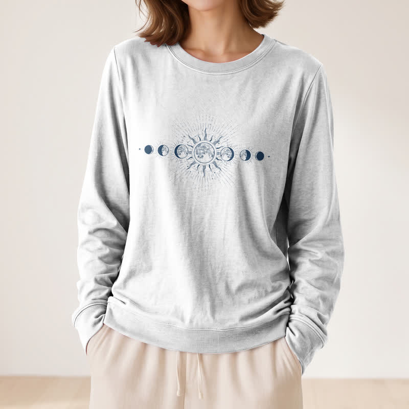 Olivenorma Soft Cotton Blend Sun & Moon Phase Print Women's Long Sleeve Shirt - image 5