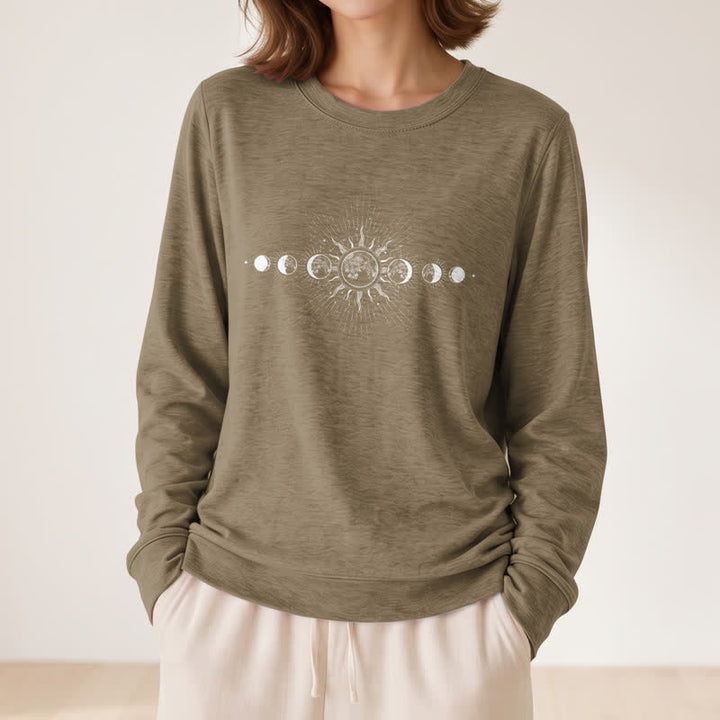 Olivenorma Soft Cotton Blend Sun & Moon Phase Print Women's Long Sleeve Shirt - image 26