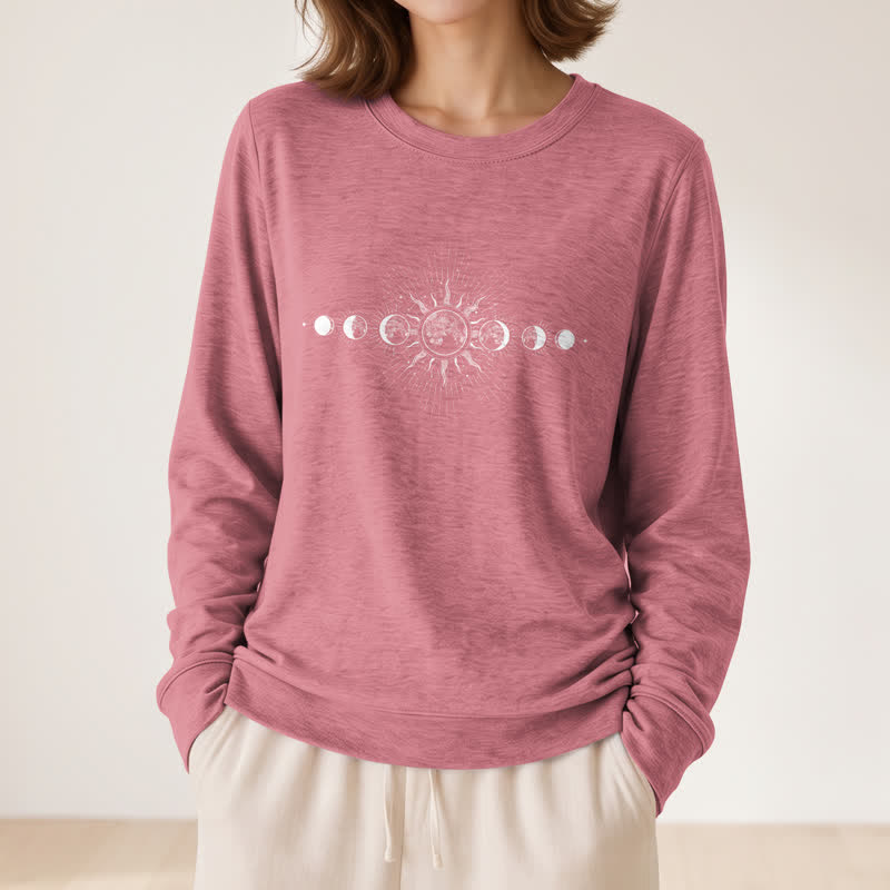 Olivenorma Soft Cotton Blend Sun & Moon Phase Print Women's Long Sleeve Shirt - image 11
