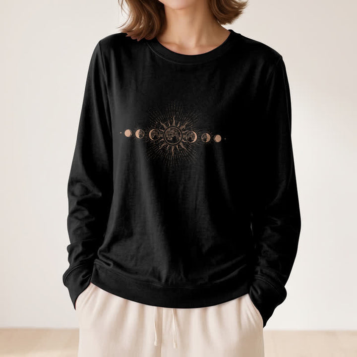 Olivenorma Soft Cotton Blend Sun & Moon Phase Print Women's Long Sleeve Shirt - image 8